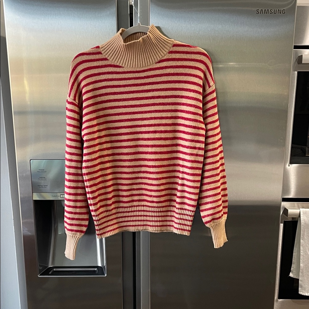 Ann Taylor Red and Tan Striped Sweater